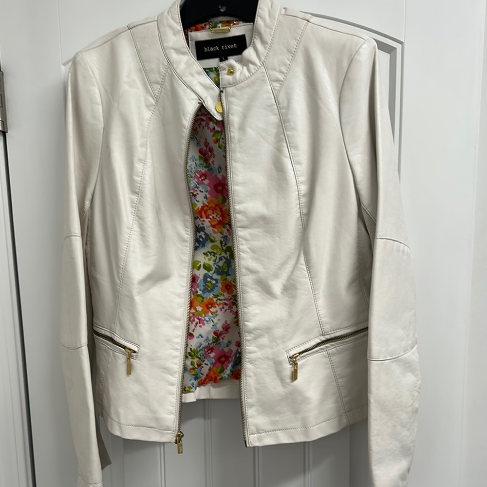 Black Rivet Women's Off-White Leather Jacket